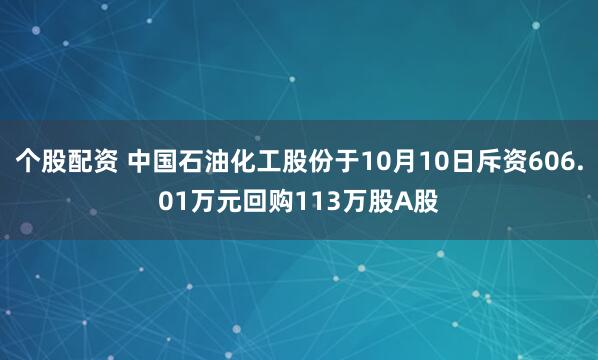 个股配资 中国石油化工股份于10月10日斥资606.01万元回购113万股A股